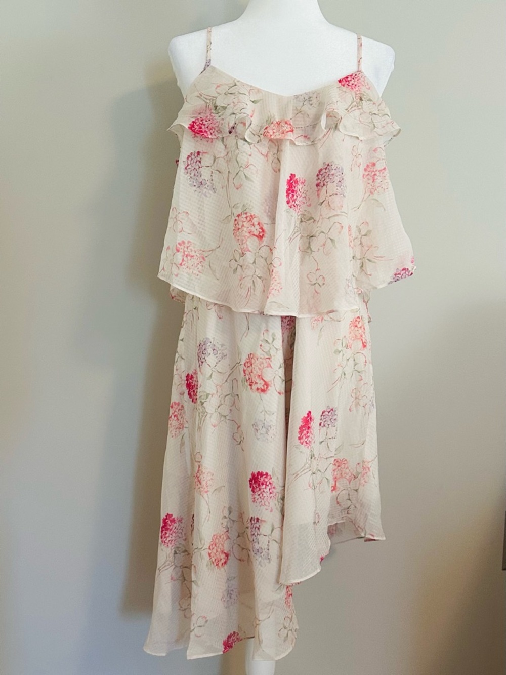 A New Day Cream Floral Ruffle Dress Large NWT